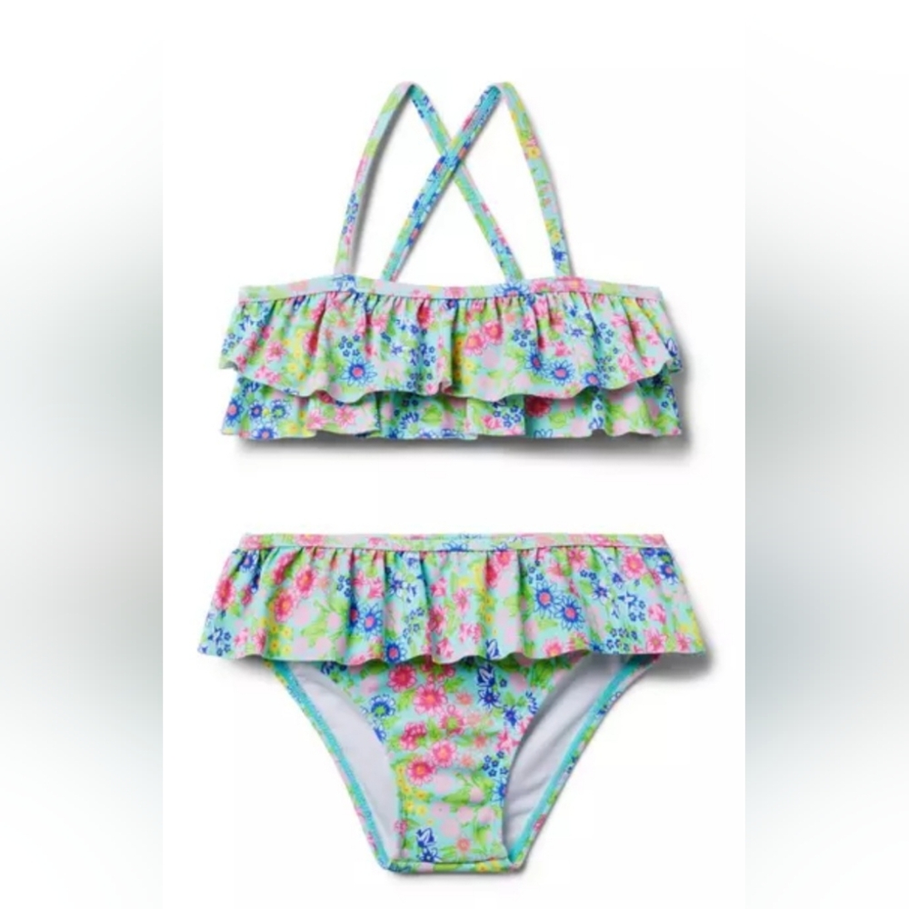 Janie and Jack Floral Ruffle Bikini in Mint Green, Pink, Blue